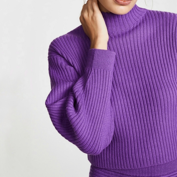 NWT Tibi Rib Structured Merino Wool Purple Sweater - Picture 2 of 8